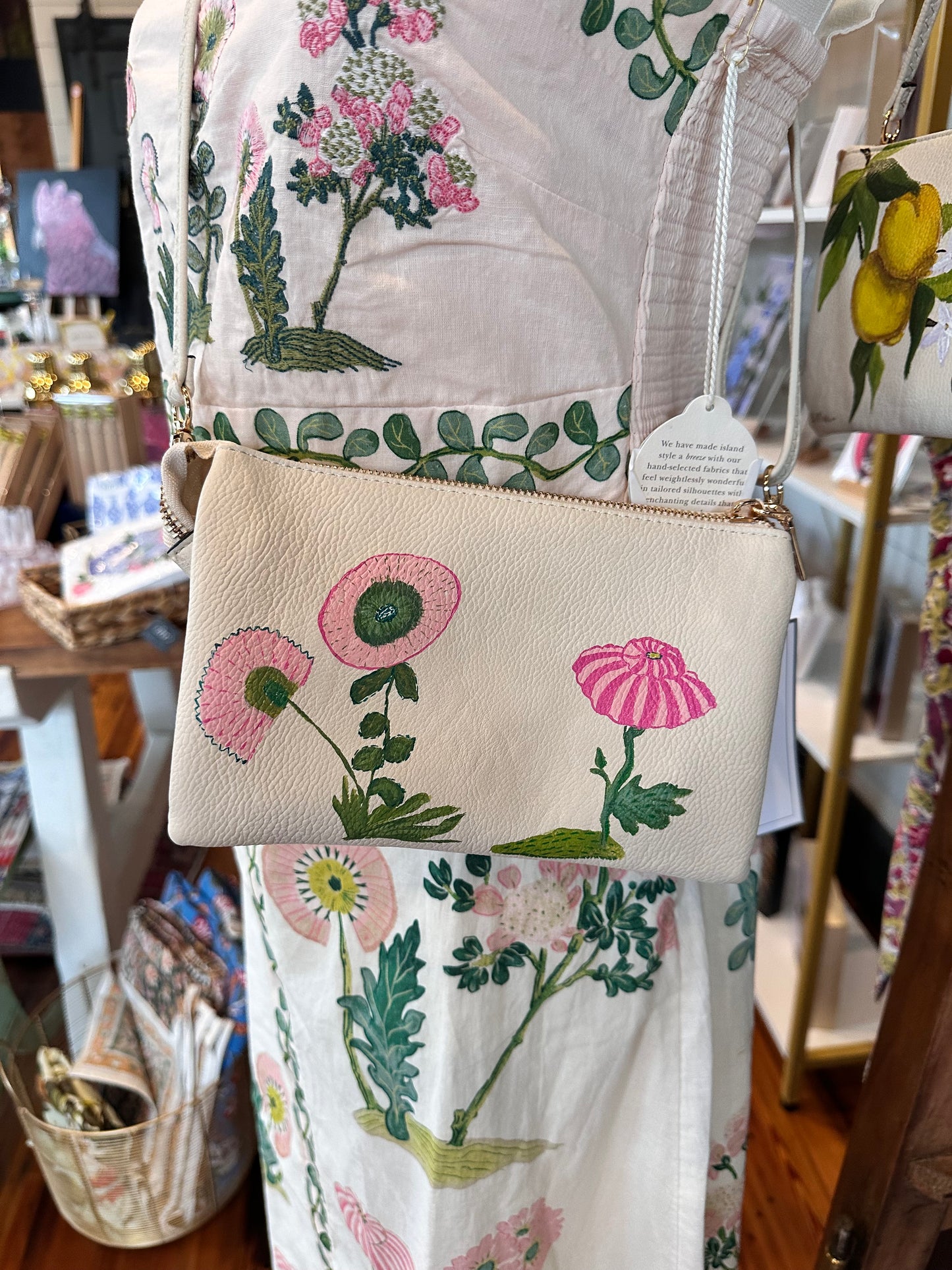 Pink & Green Block Print Hand Painted Jen & Co Cotton Riley Bag