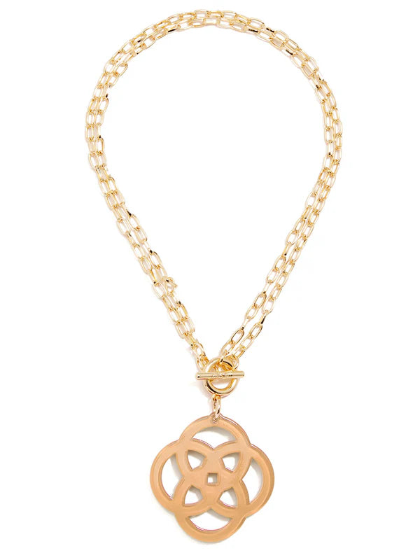 Gold Necklace with Resin Clover Pendant