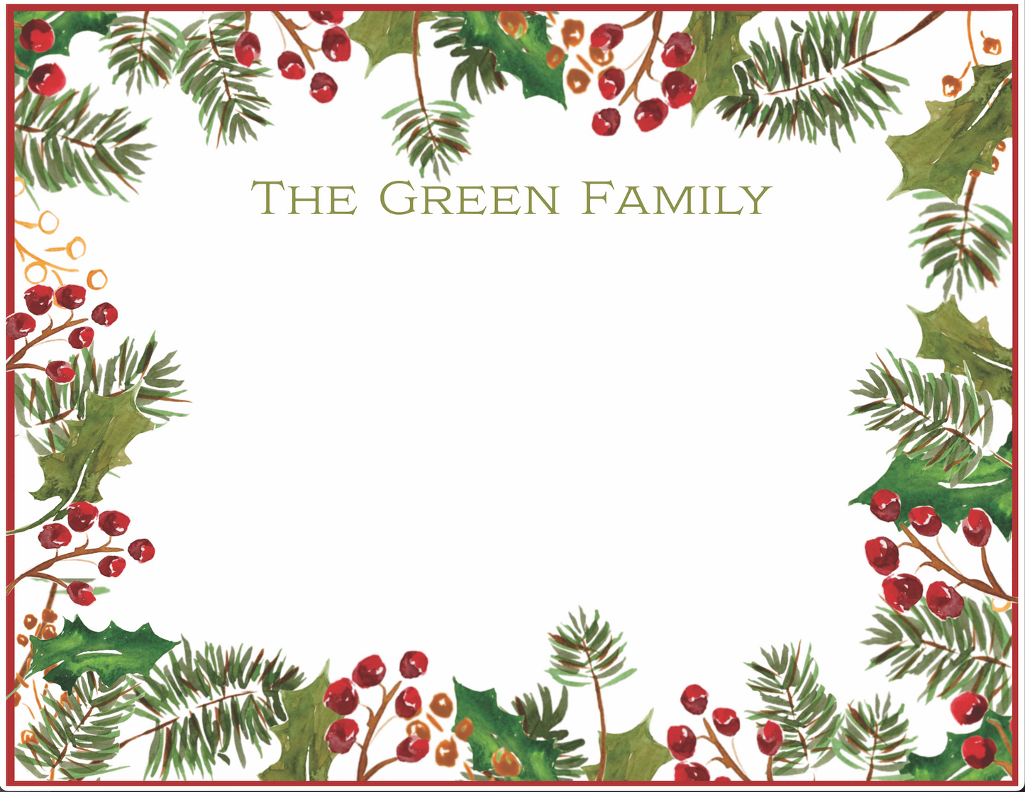 Christmas Greenery Personalized Notecards