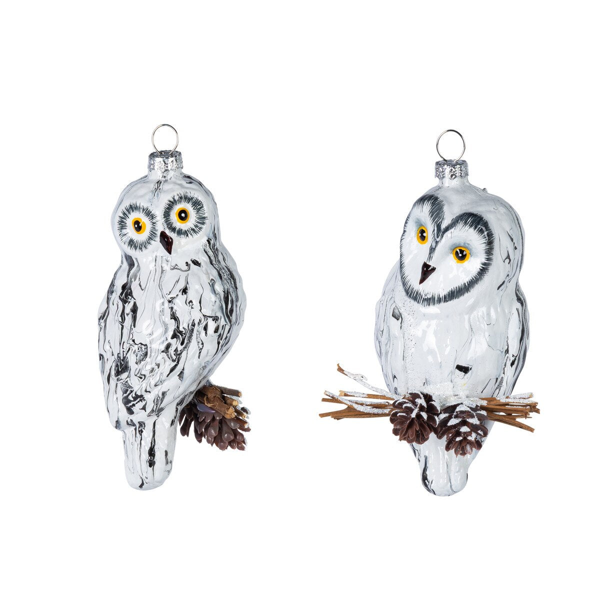 Glass Snow Owl Ornament, 5" - 2 Asst.