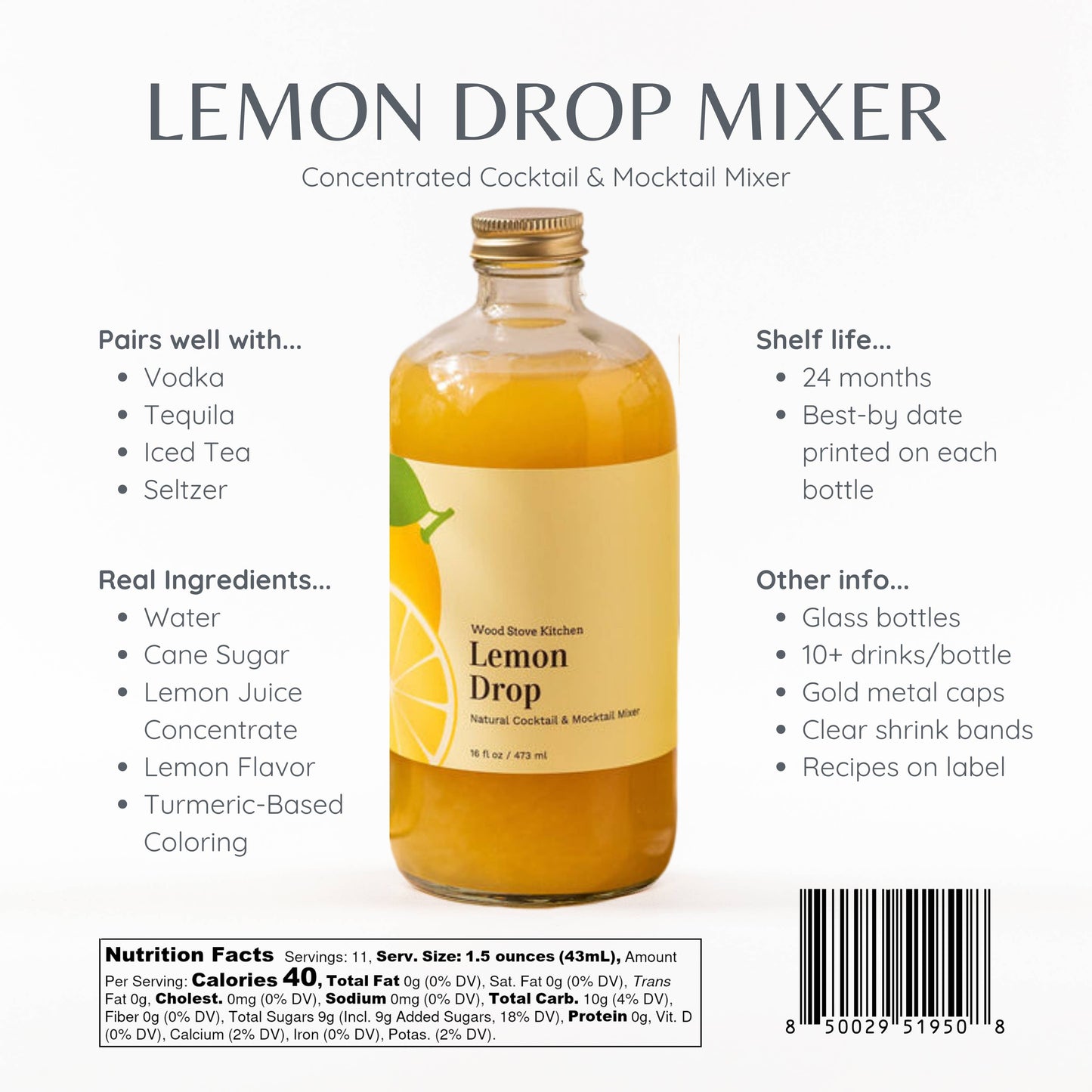 Wood Stove Kitchen - Lemon Drop Mixer for Cocktails and Mocktails, 16 fl oz