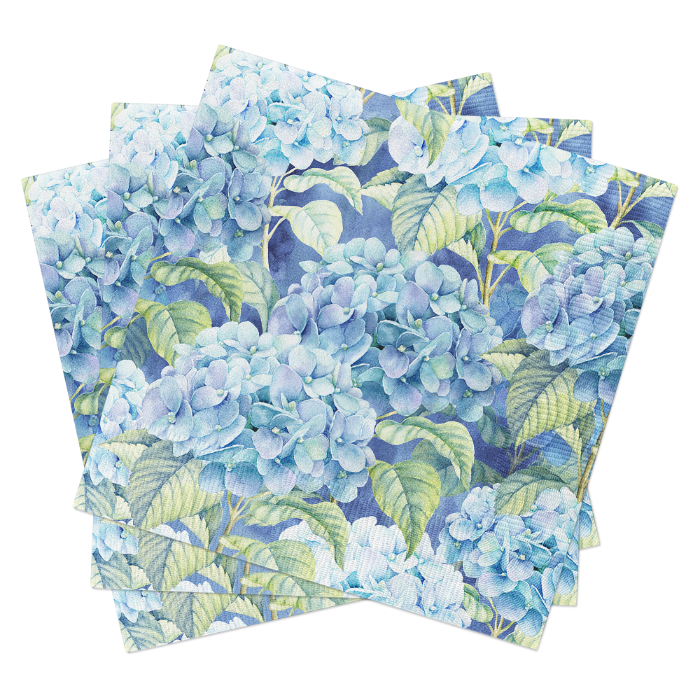 European Excellency - Blue Hydrangea Napkins - Floral Paper Napkins: Lunch