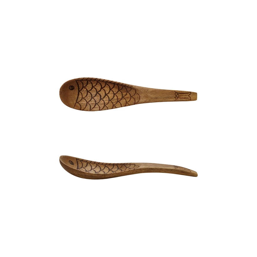 Wood Spoon with Carved Fish Design