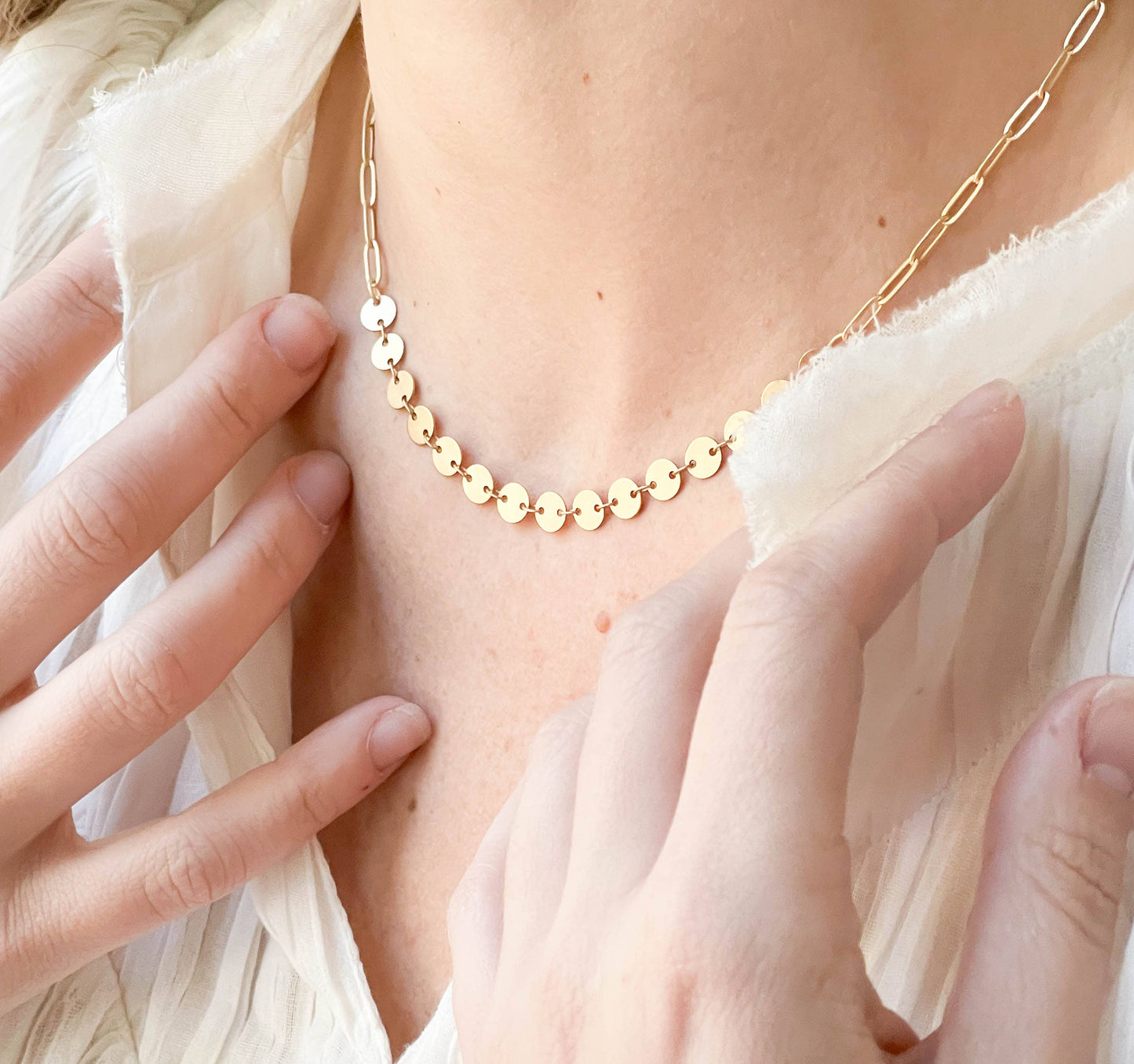 Nest Pretty Things - Adjustable Gold Sequin Disc Chain Necklace