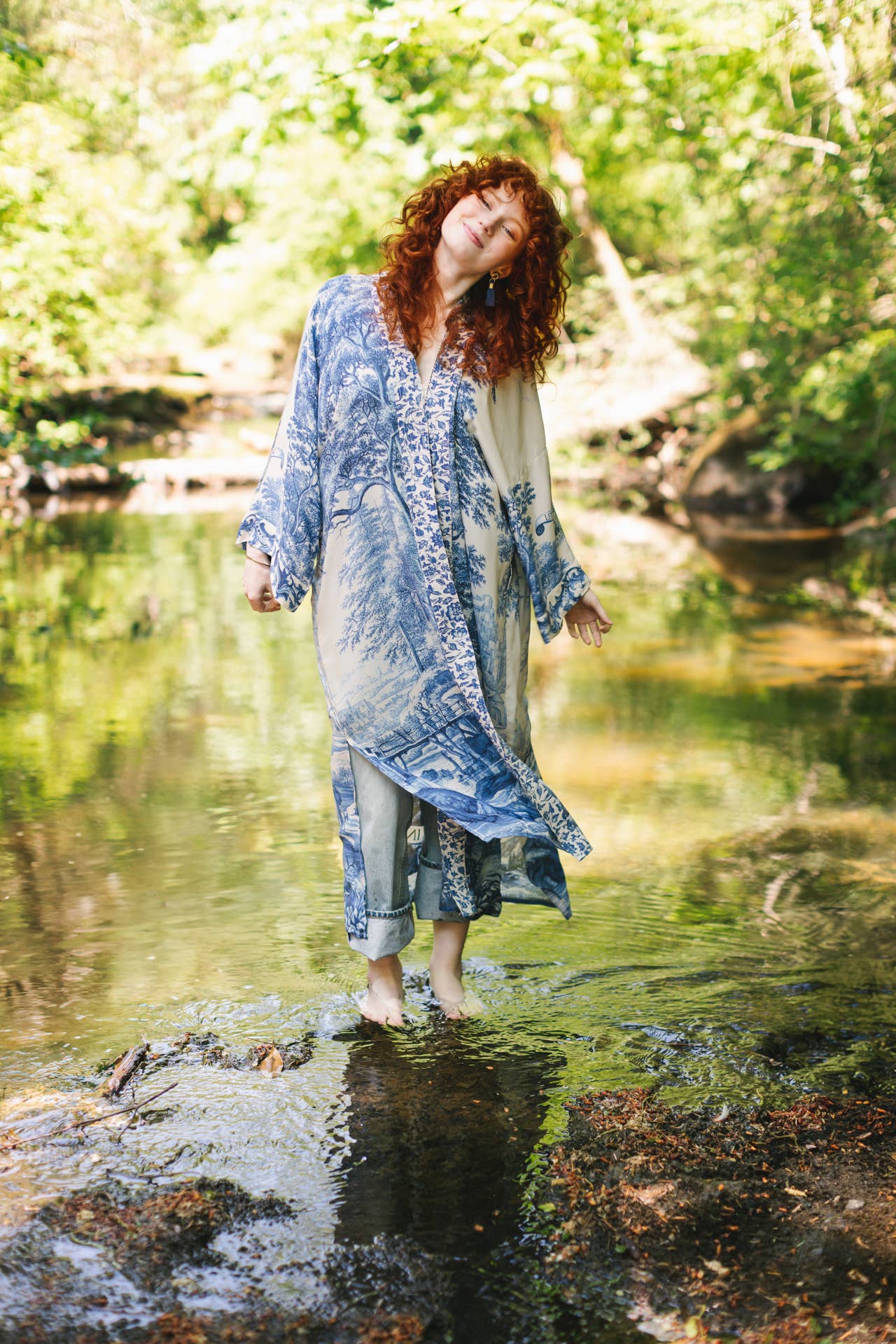 Market of Stars (USA) - Let The Light In Opera Duster Kimono Robe Blue Delft Toile