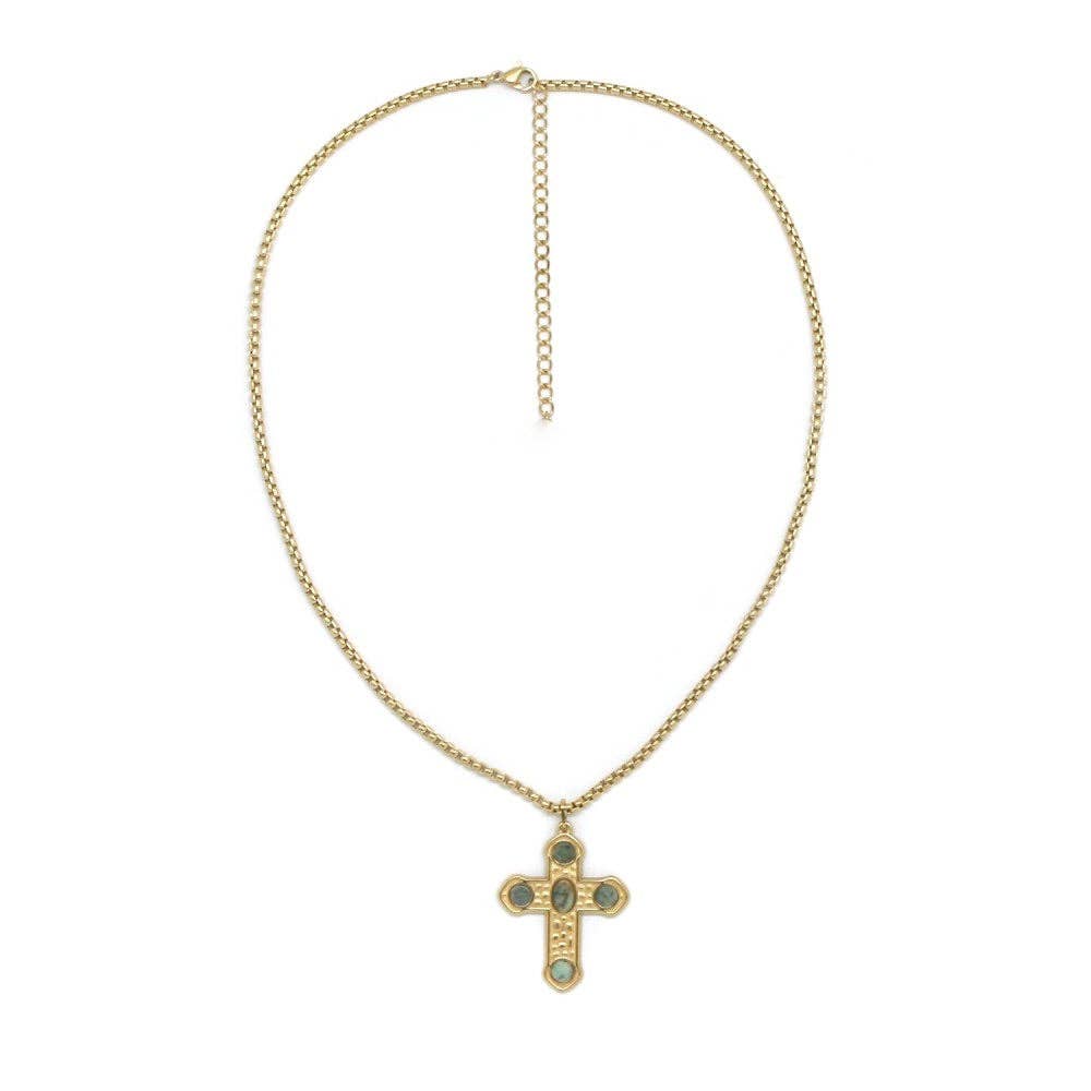 LIZOU - African Turquoise and Gold Cross Necklace