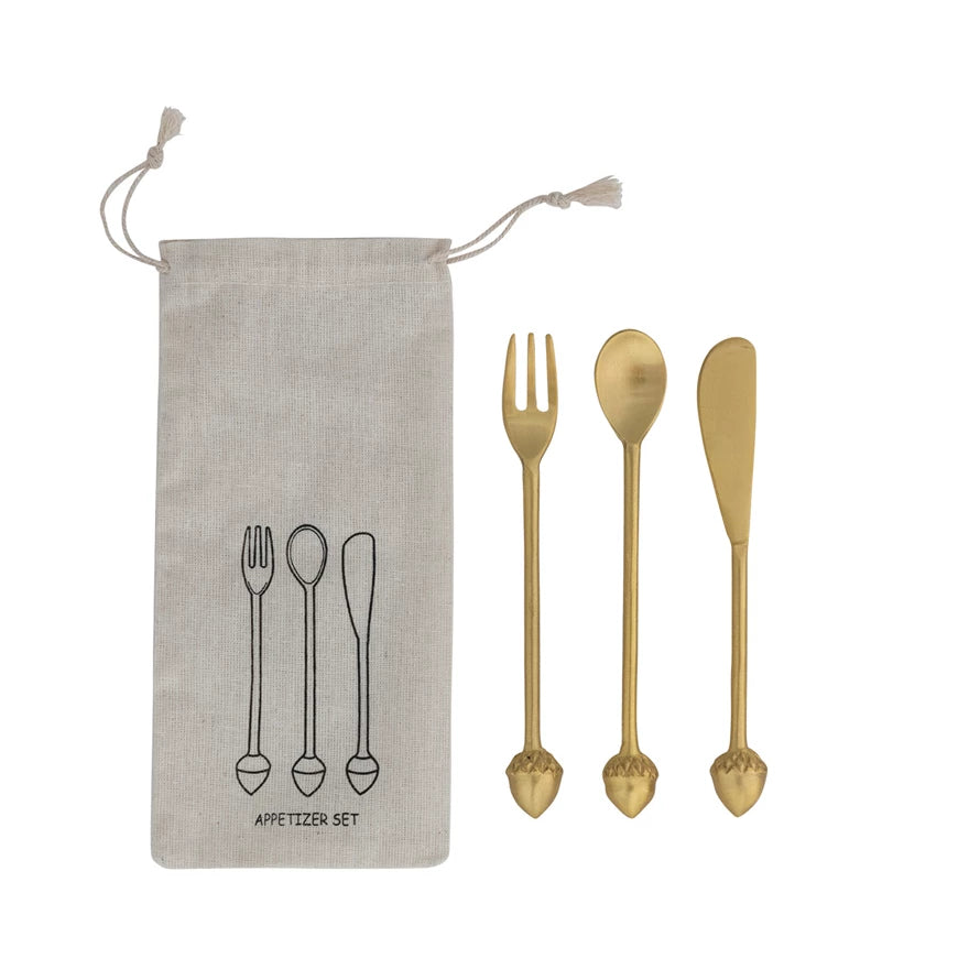 Brass Appetizer Set with Acorn Handles