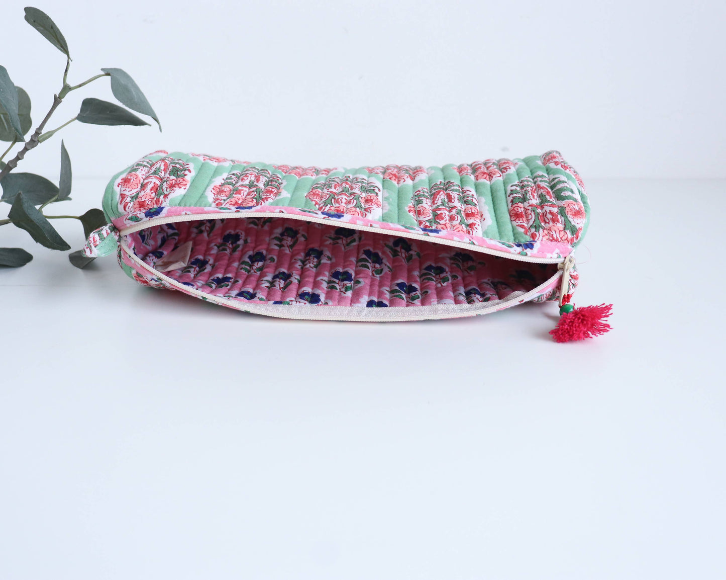 TerraWeave - Quilted Round Pencil Pouch, Make up Brush Bag, Organizer