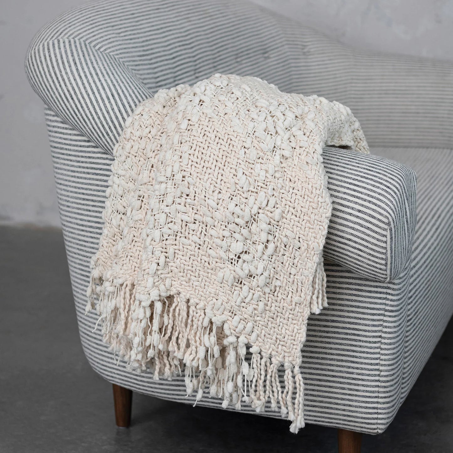 Woven Cotton Blend Cable Knit Throw