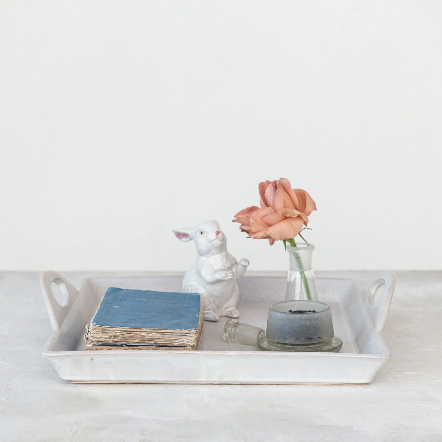 Stoneware Tray w/ Handles, Antique White