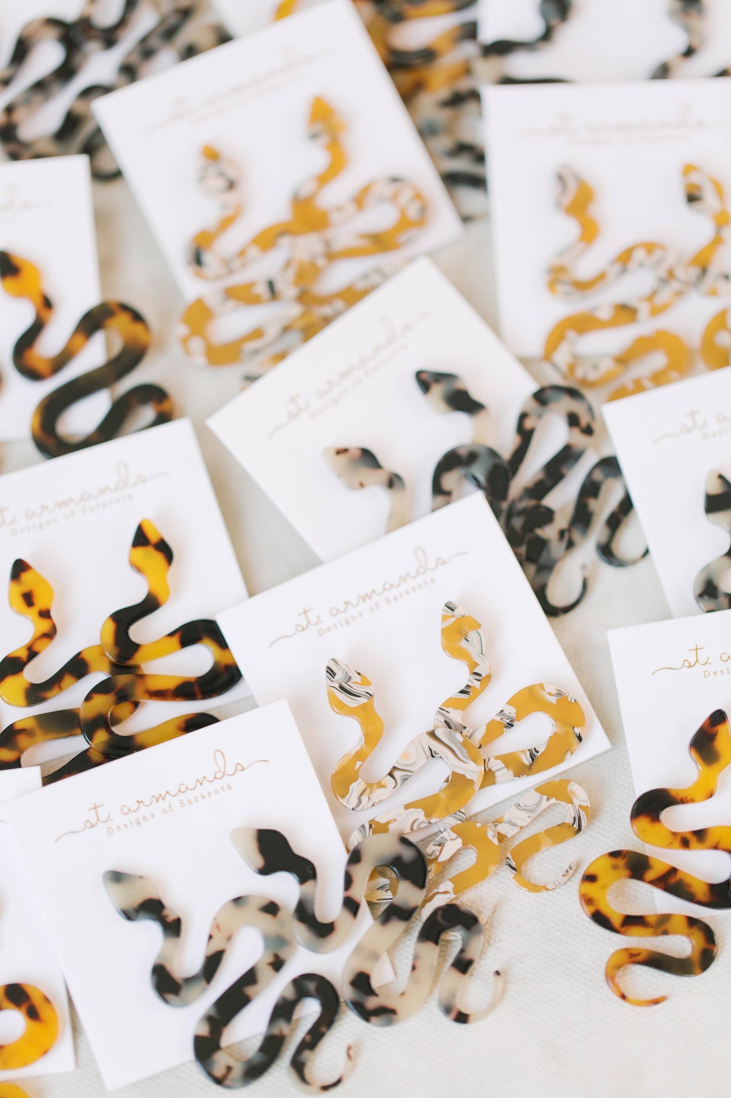 St Armands Designs of Sarasota - Yellow Marble Python Snake Drop Earrings