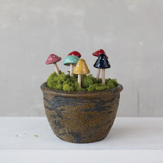 Stoneware Mushroom Plant Stake, 6 Styles