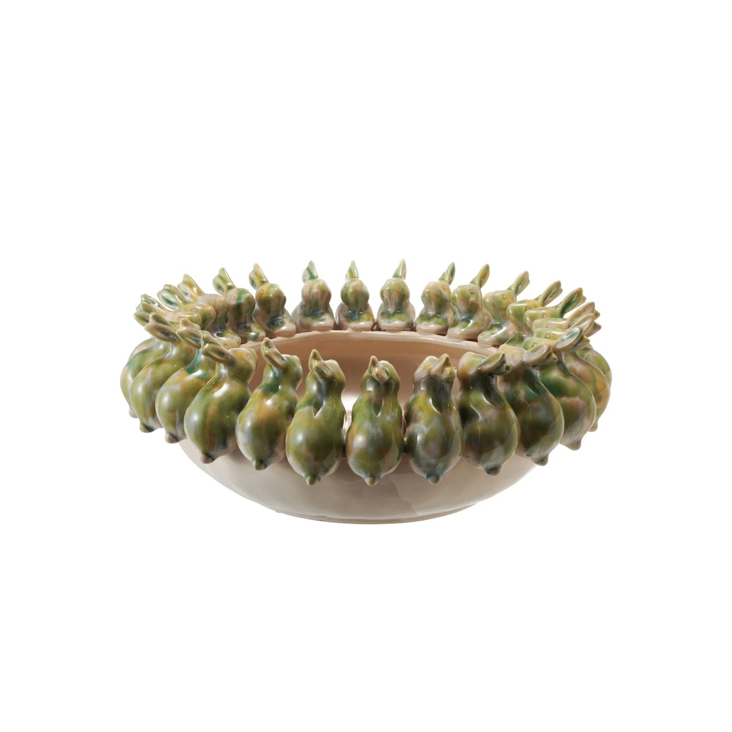 Stoneware Bowl w/ 3D Rabbits, Reactive Glaze (Each Will Vary)