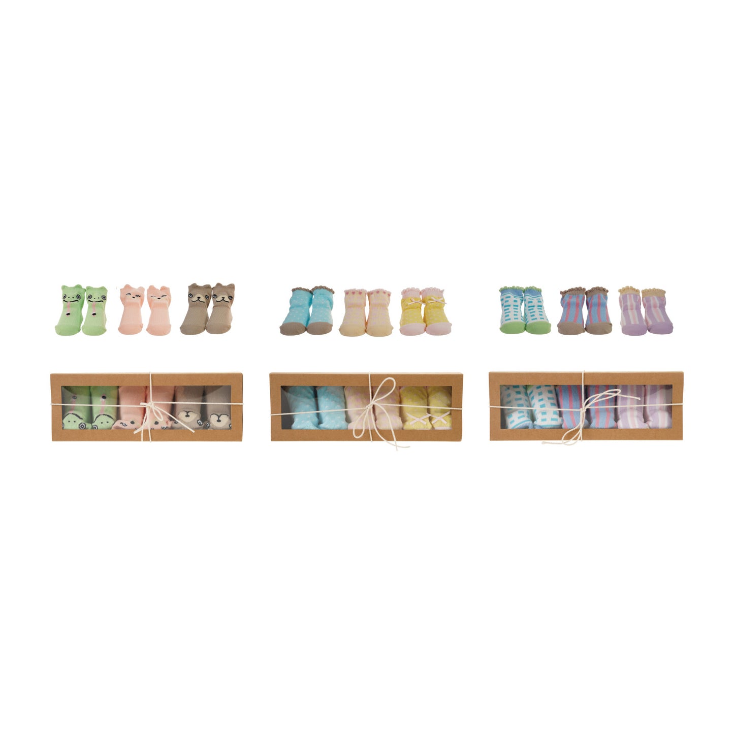 Cotton Socks with Animals, Boxed Set of 3, 3 Styles (0-12 Months)