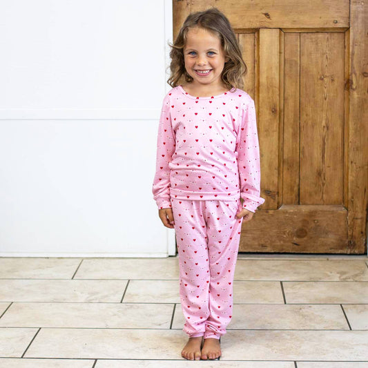 The Royal Standard - Kid's Tickled Pink Long Sleeve Pajamas   Pink/Cherry/White   -Asst.