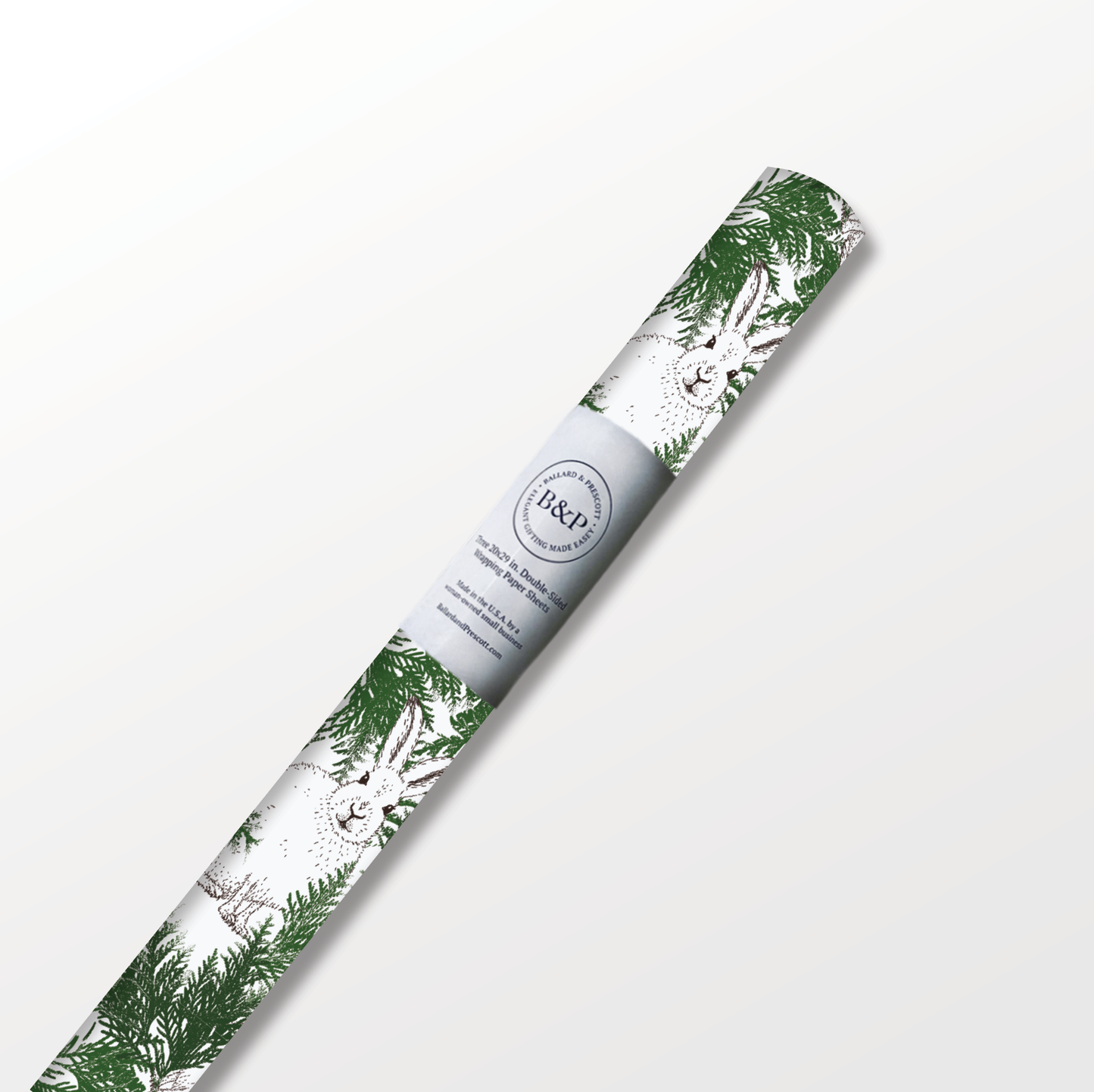 Ballard & Prescott - Arctic Hares in Pine – Double-Sided Winter Wrapping Paper