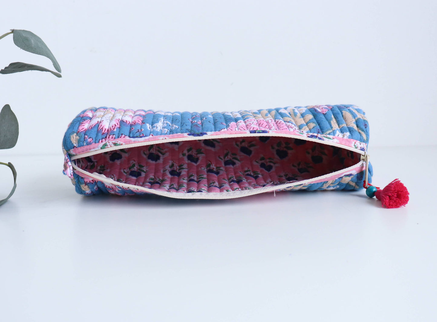 TerraWeave - Quilted Round Pencil Pouch, Make up Brush Bag, Organizer