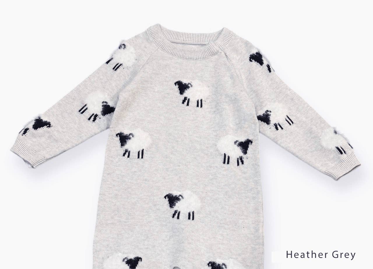 Viverano Organics - Furry Sheep 3D Jacquard Sweater Knit Baby Jumpsuit (Organic)