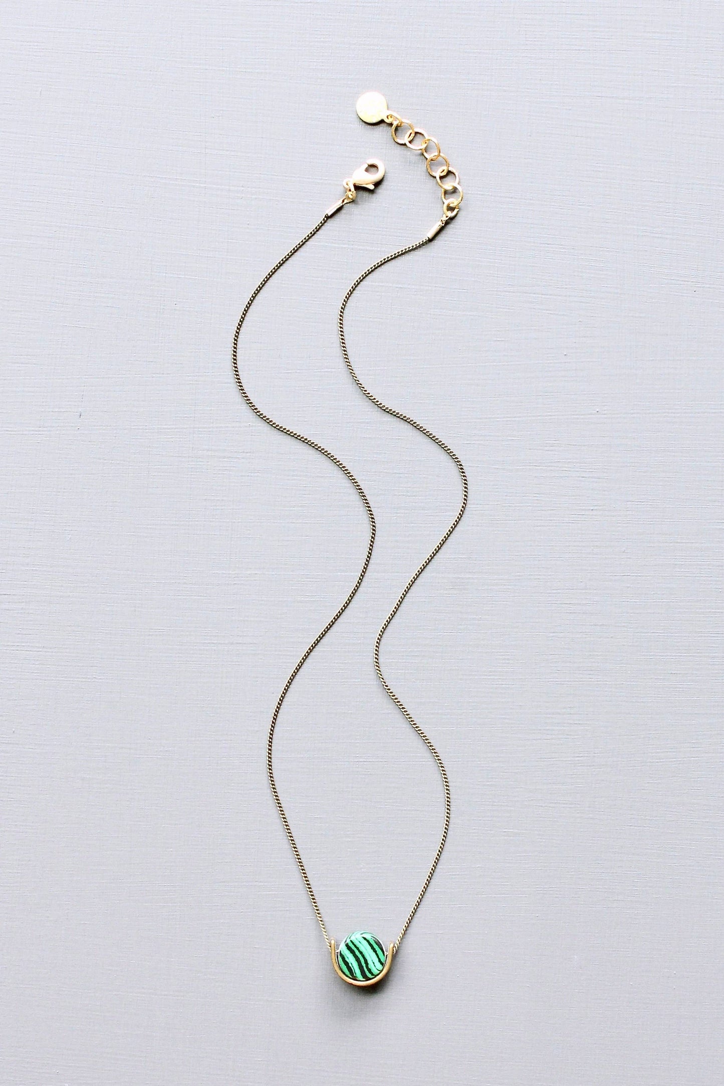 David Aubrey Jewelry - Synthetic Malachite Mini Pendant Necklace with Brass