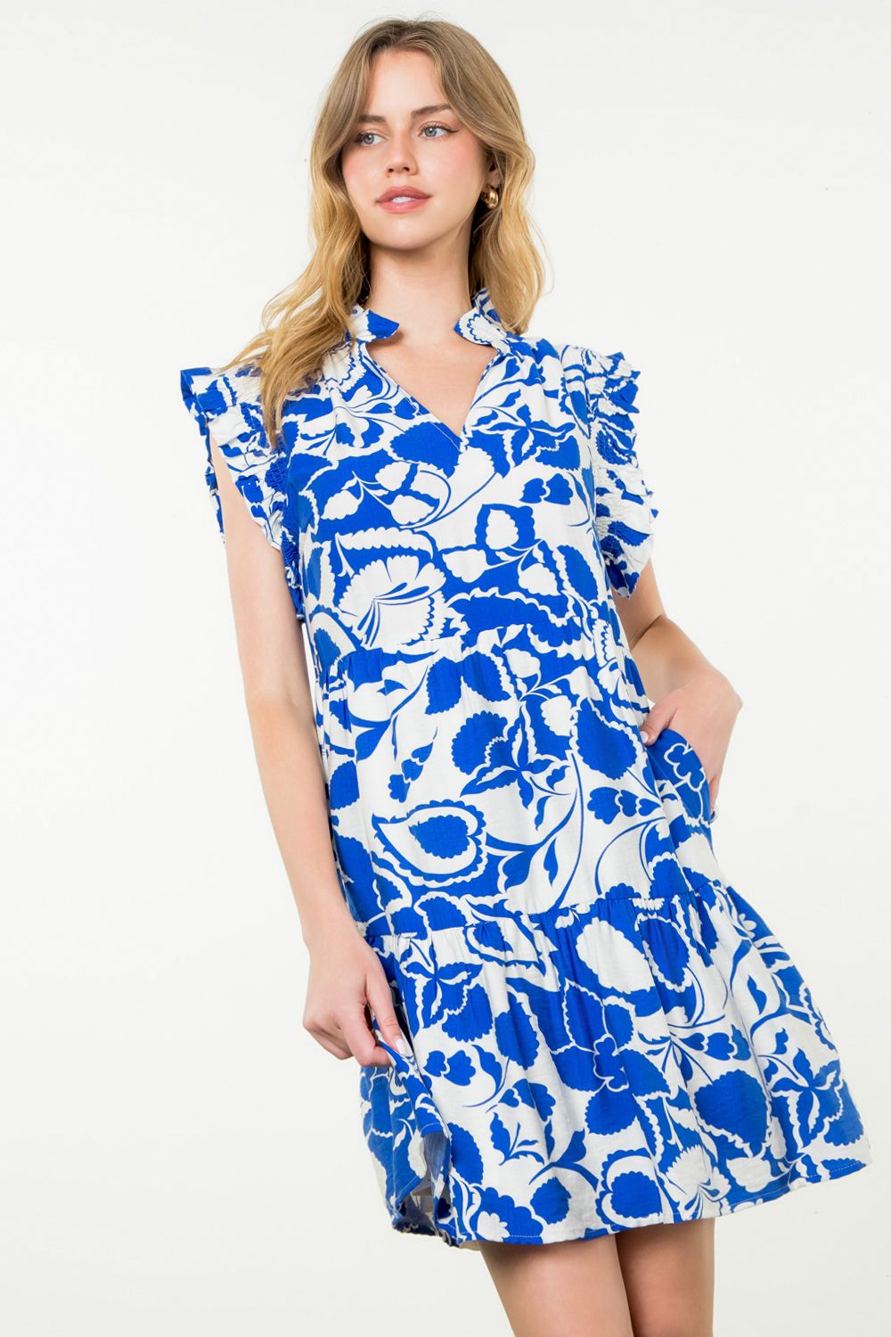 THML Ruffle Sleeve Print Dress