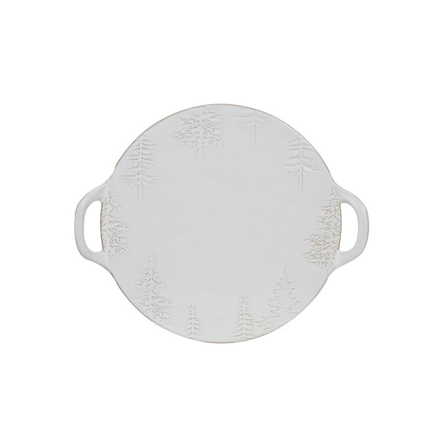 Stoneware Tray with Trees and Handles