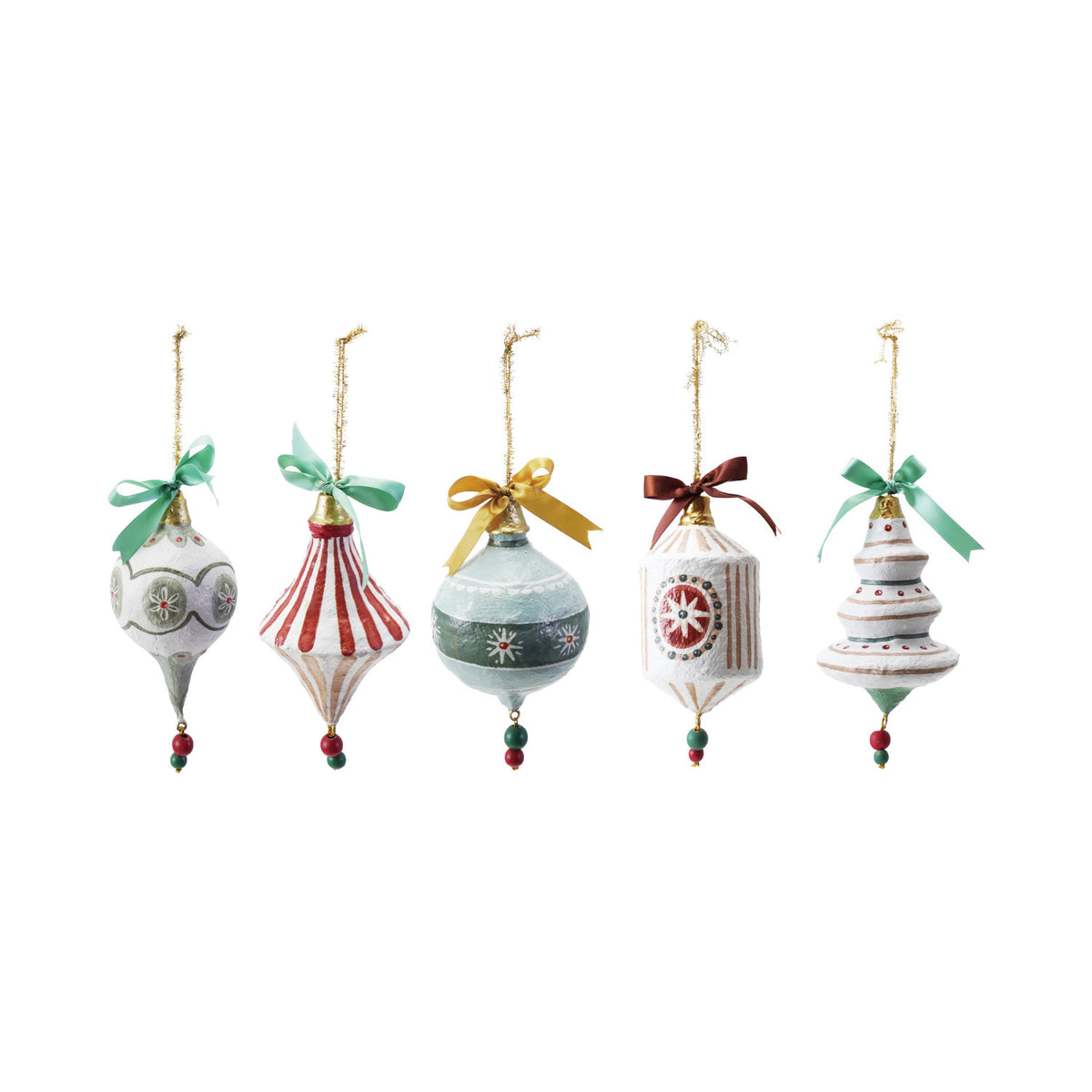 Hand-Painted Paper Mache Ornament with Bow & Design, 5 Styles