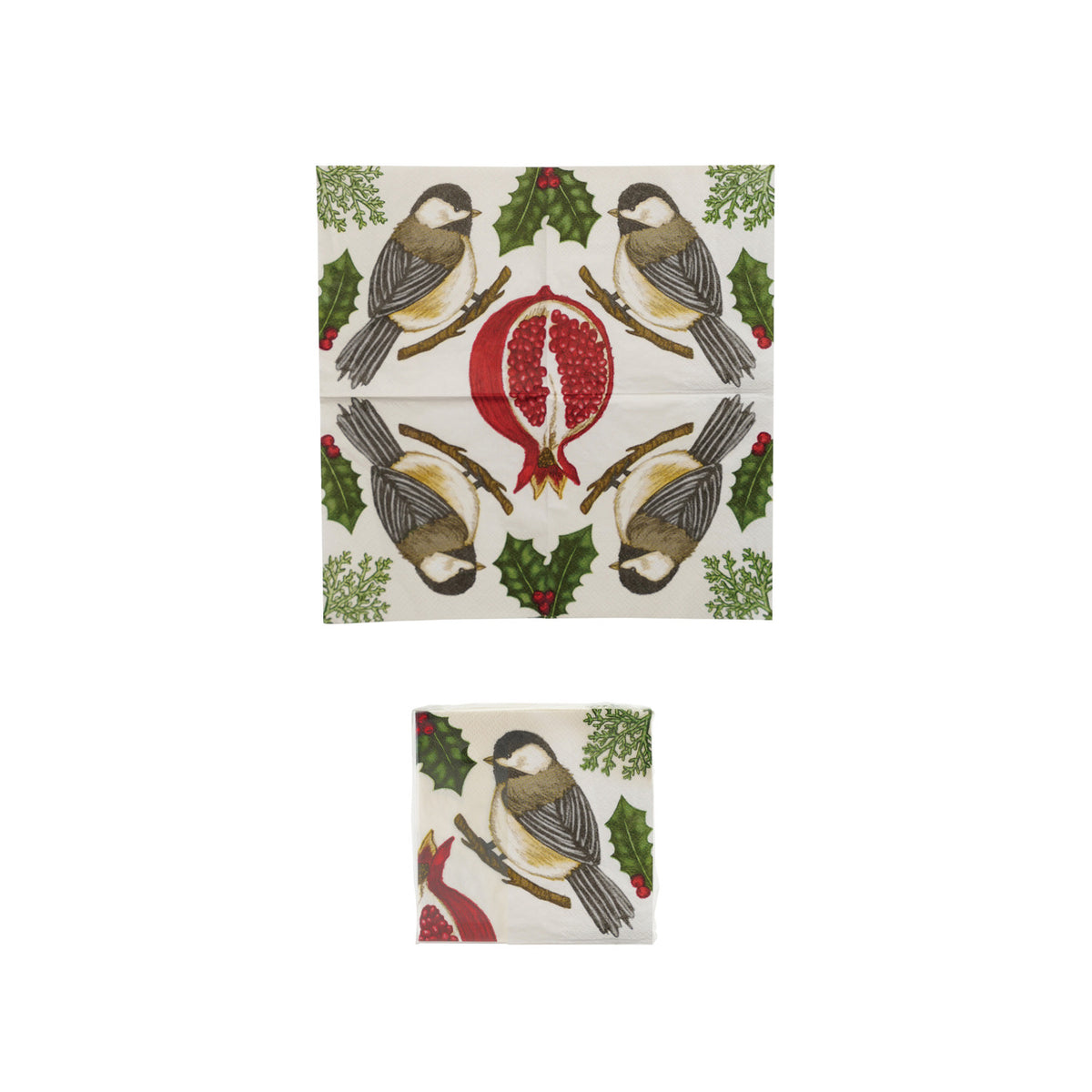 Paper Cocktail Napkins with Seasonal Botanicals & Bird (Contains 50 Folded Pieces) ©