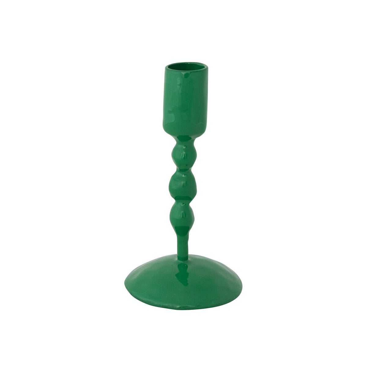 Hand-Forged Enameled Cast Iron Taper Holder, Green