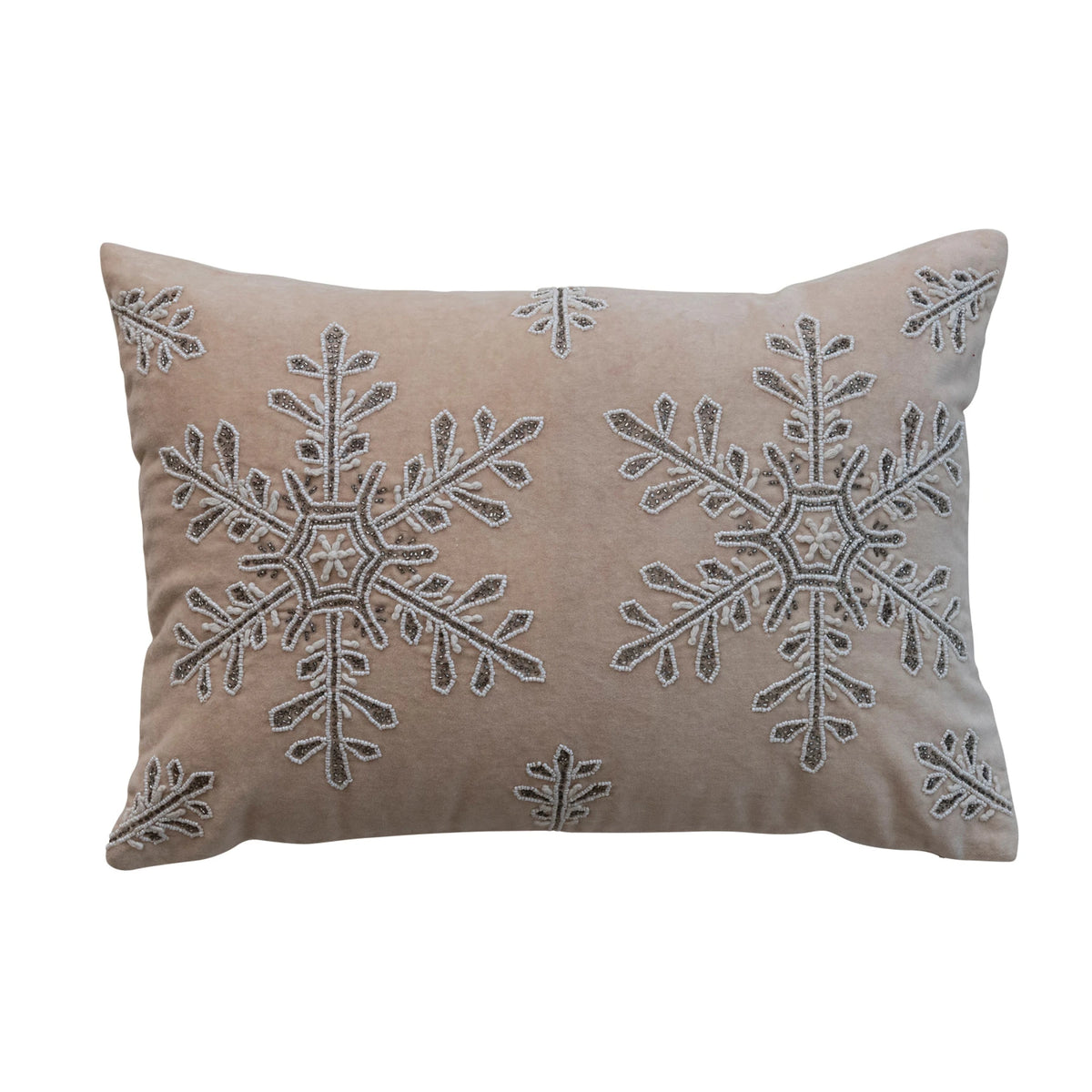 Cotton Velvet Lumbar Pillow with Snowflakes