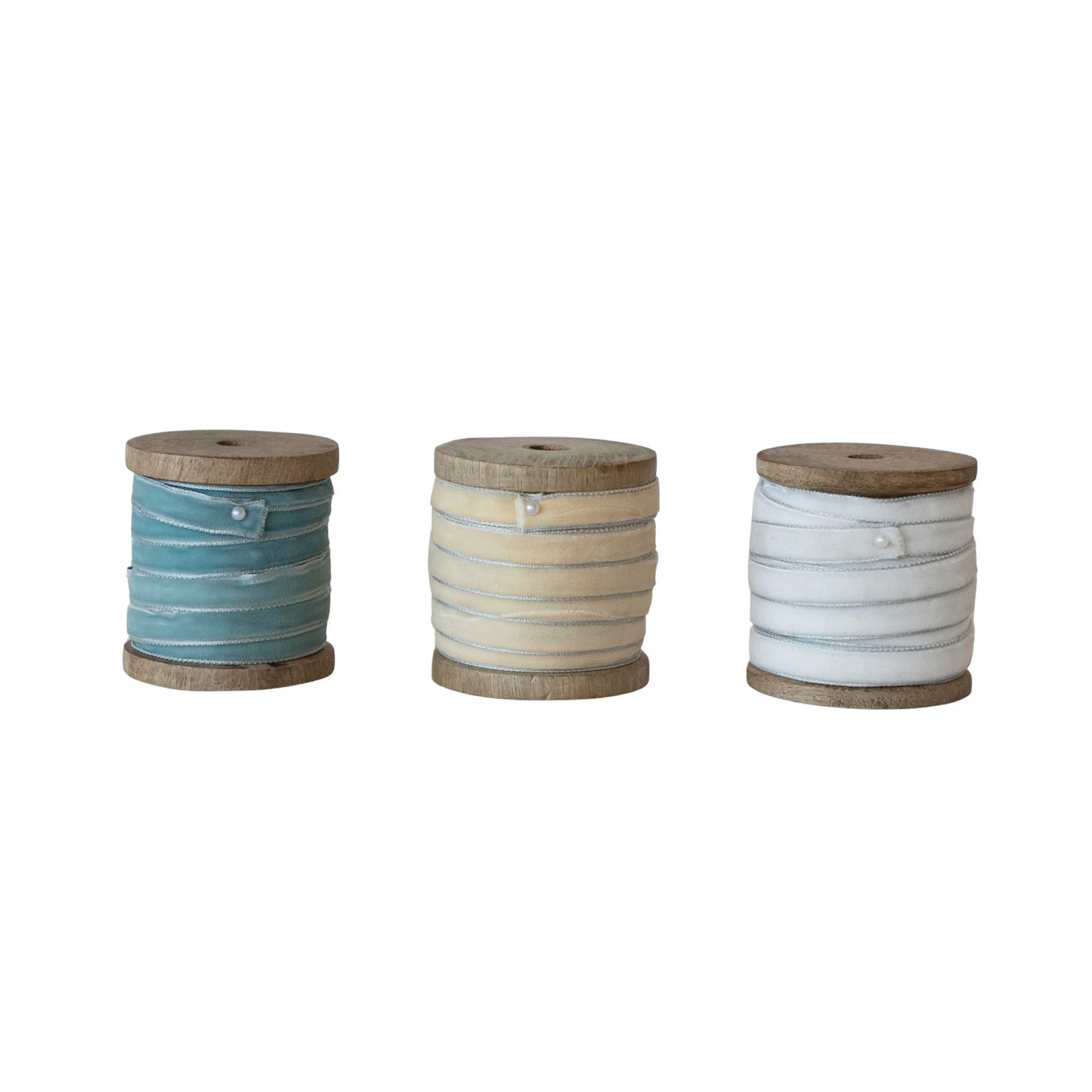 10 Yard 1/4"W Velvet Ribbon with Metallic Silver Edges on Wood Spool, 3 Colors