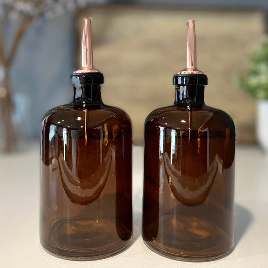 The Bottle Shoppe - 16 oz Apothecary Amber Glass Bottle with Pour Spout: Copper Rubber