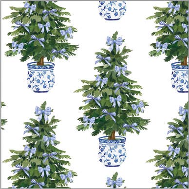 WH Hostess Social Stationery - Blue Bows Christmas Trees Gift Wrap Sheets