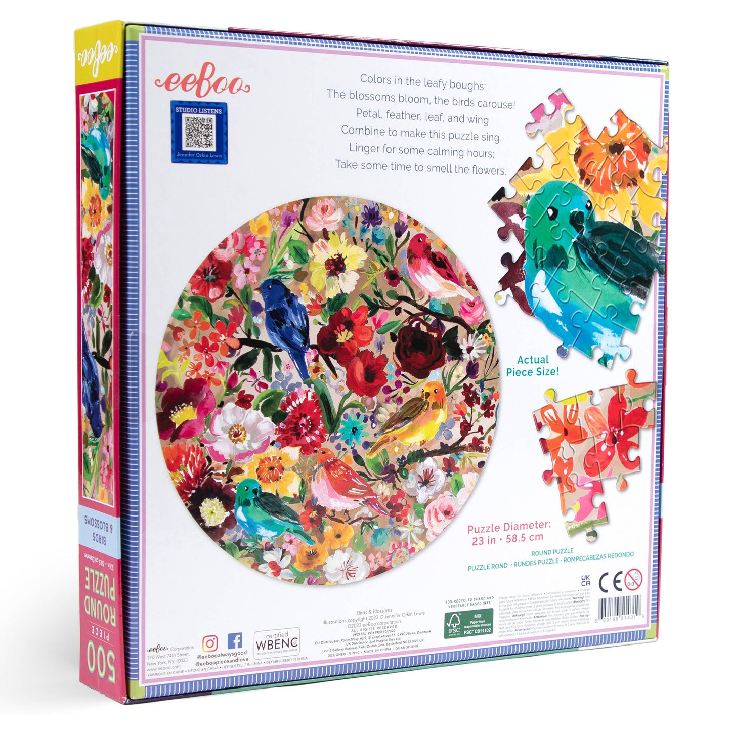 eeBoo - Birds and Blossoms 500 Piece Round Puzzle