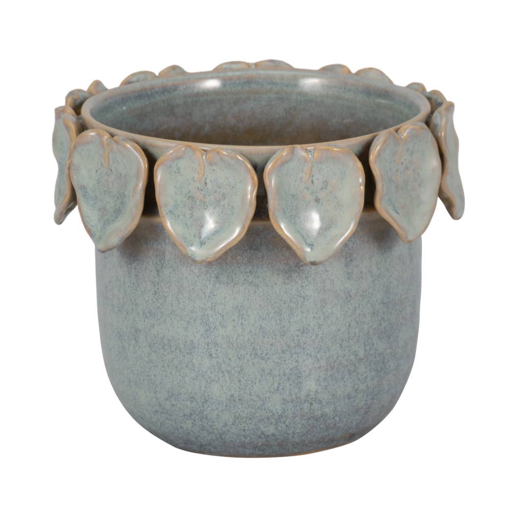 Sagebrook Home - Ceramic Handcrafted Leaf Applique Planter - Seafoam, 6 in.