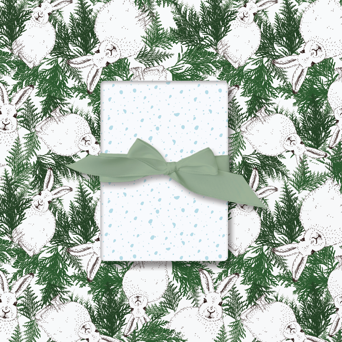 Ballard & Prescott - Arctic Hares in Pine – Double-Sided Winter Wrapping Paper