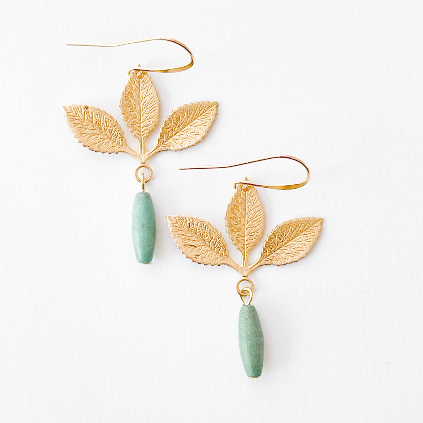 Nest Pretty Things - Three Leaf Earrings with Turquoise Beads