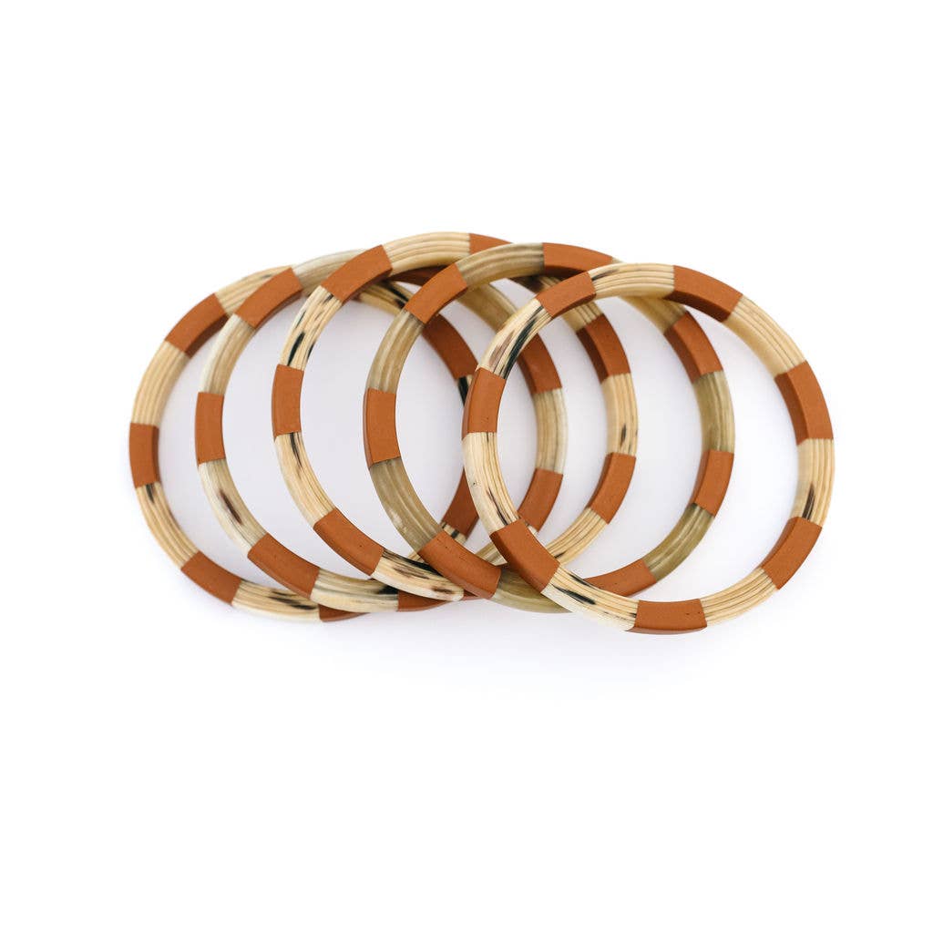 Sunshine Tienda - Teracotta and Ivory Tile Bangle Set