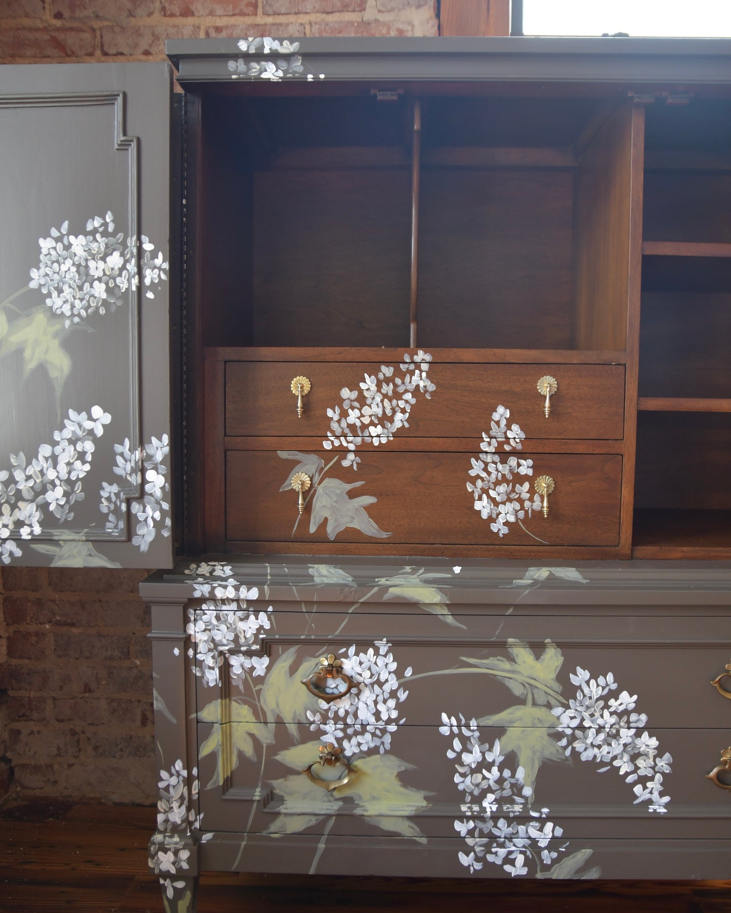 Oakleaf Hydrangea Hand Painted Vintage Cabinet