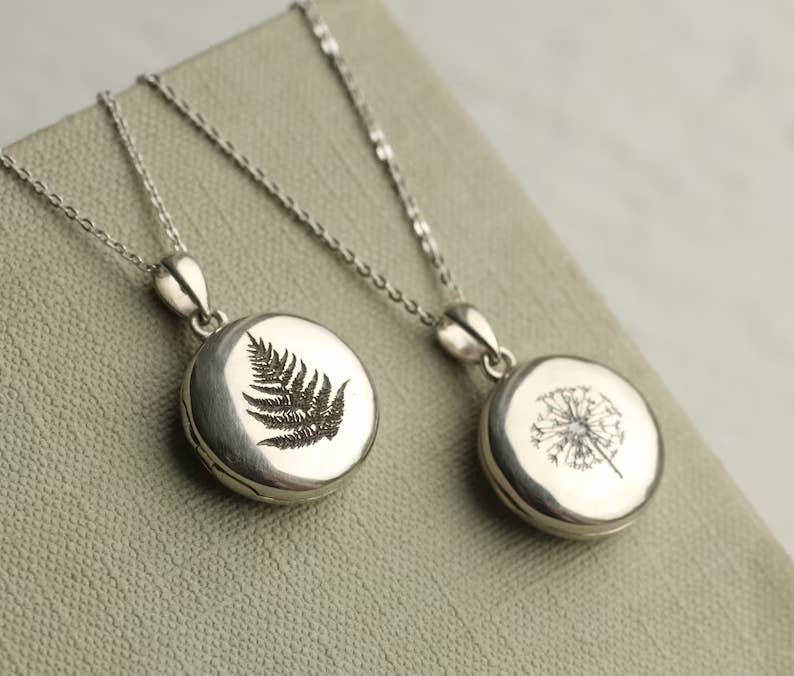 Silk Purse, Sow's Ear - Sterling Silver Engraved Botanical Locket: 16" / Hummingbird