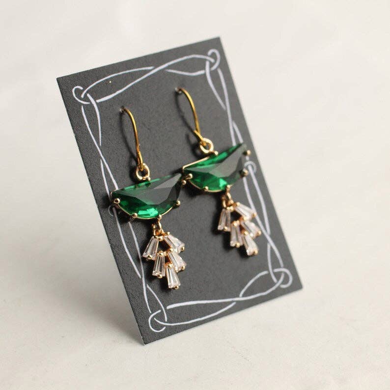 Silk Purse, Sow's Ear - Emerald Deco Crystal Moon Earrings