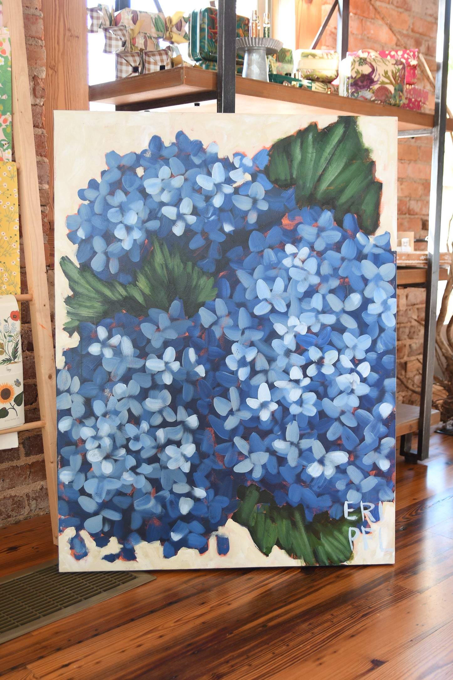Blue Hydrangea Original Painting – Large Floral Wall Art 30x40, Bold Botanical Canvas for Living Room