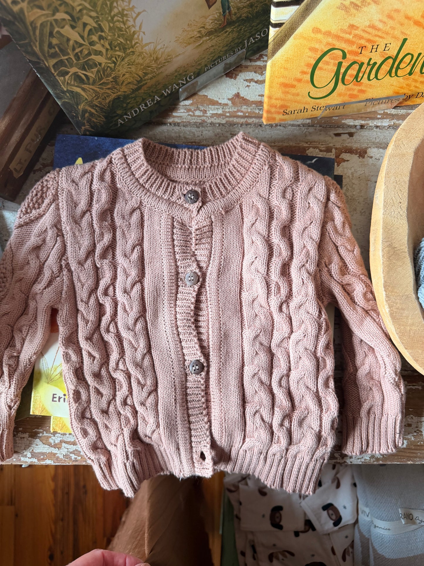 Cotton Knit Baby Sweater w/ Wood Buttons, 3 Colors, 3 Styles