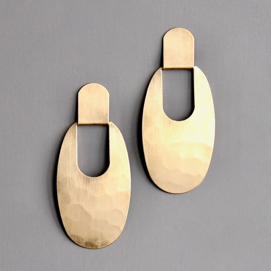 David Aubrey Jewelry - CHRE85 Geometric hammered brass post earrings