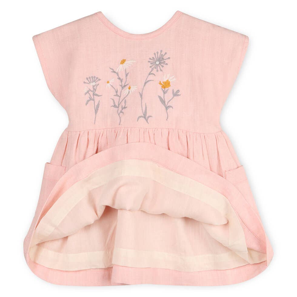 Viverano Organics - Alicia Embroidered Daisy Baby Dress + Bloomer (Linen Blend)