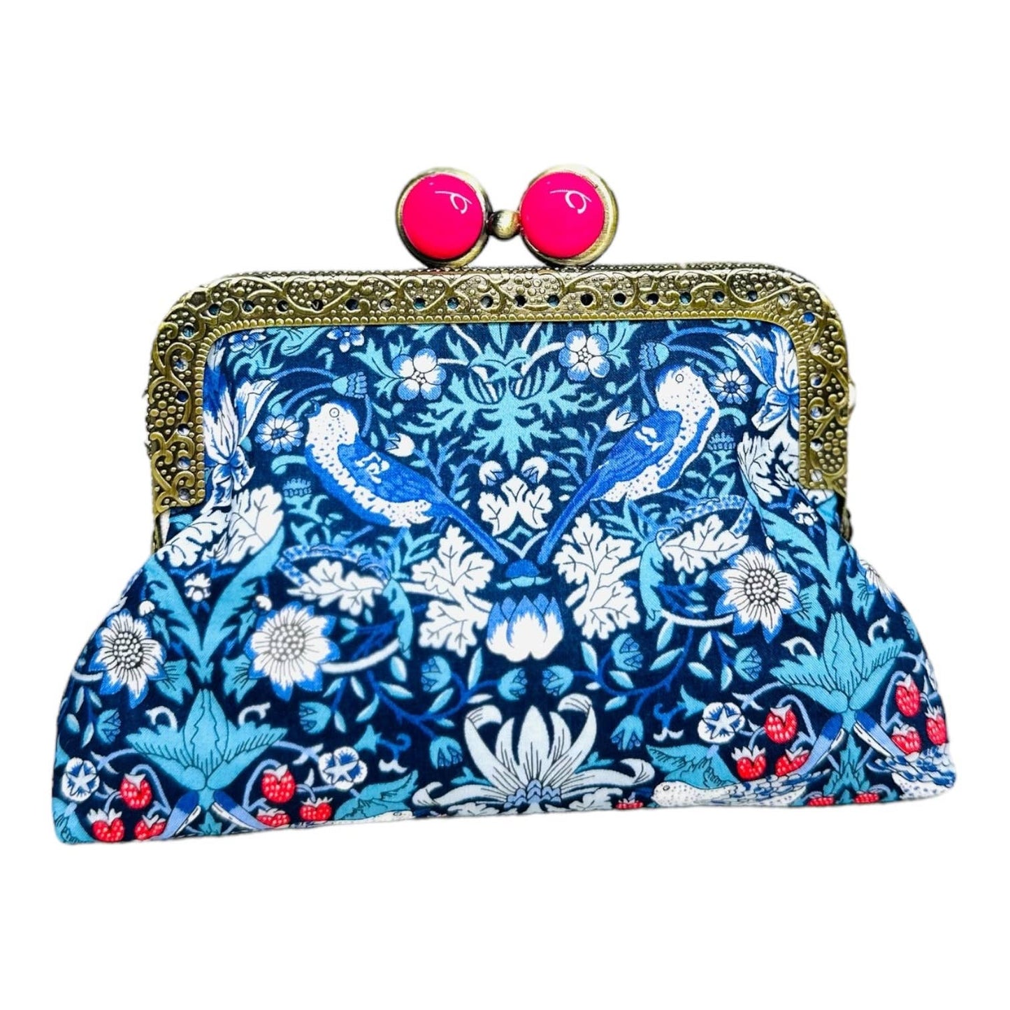 Kiki & Syds - ON THE GO Credit Card Clutch - STRAWBERRY THIEF Blue/White: Lime