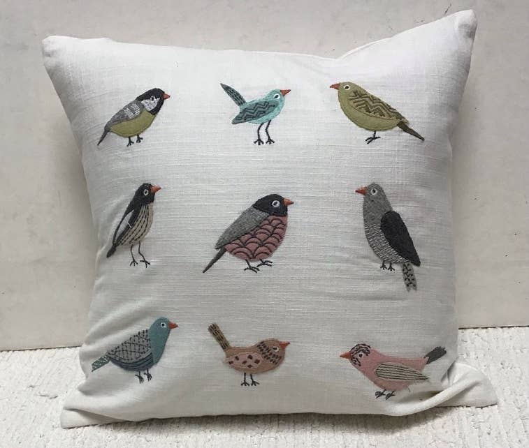 natural habitat - Pillow Applique/Embo 16" Aviary Cream