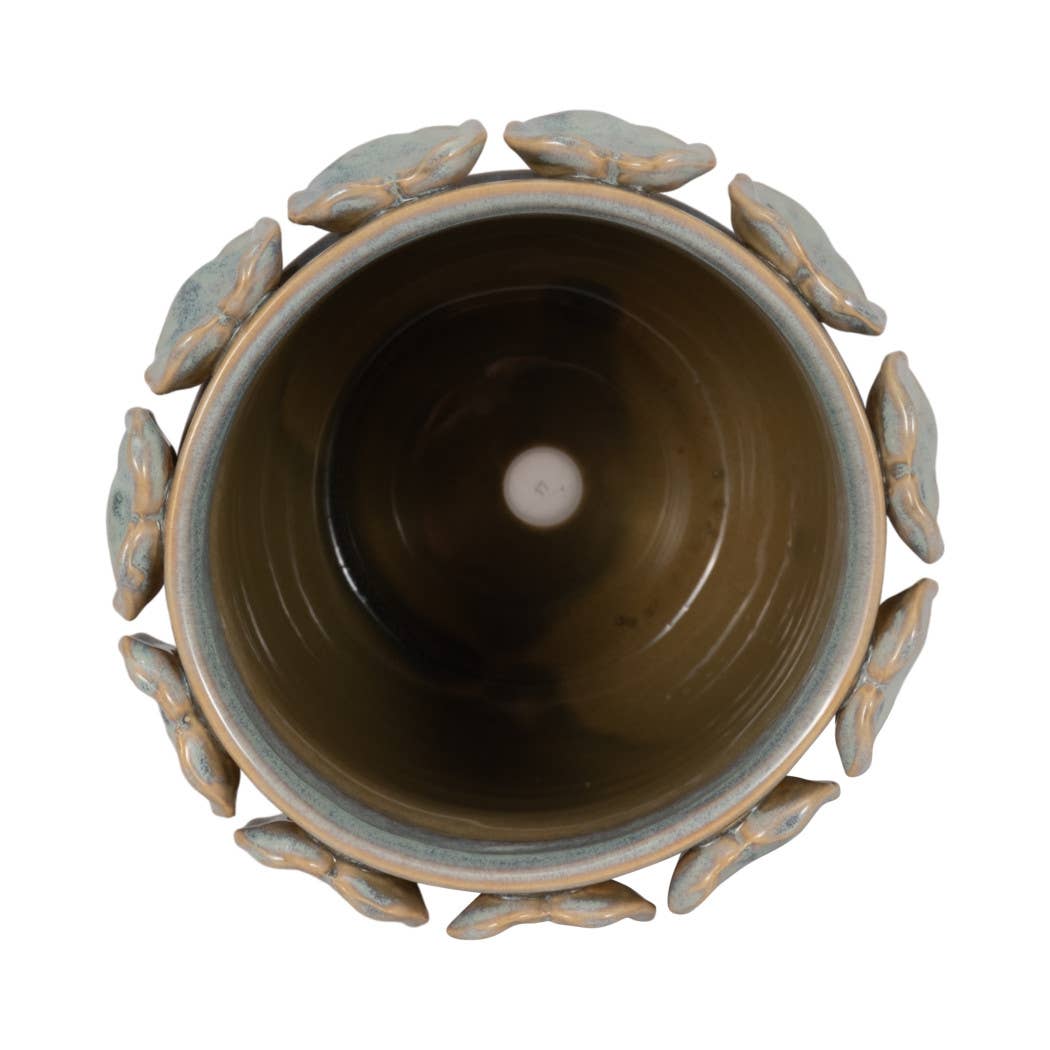 Sagebrook Home - Ceramic Handcrafted Leaf Applique Planter - Seafoam, 6 in.