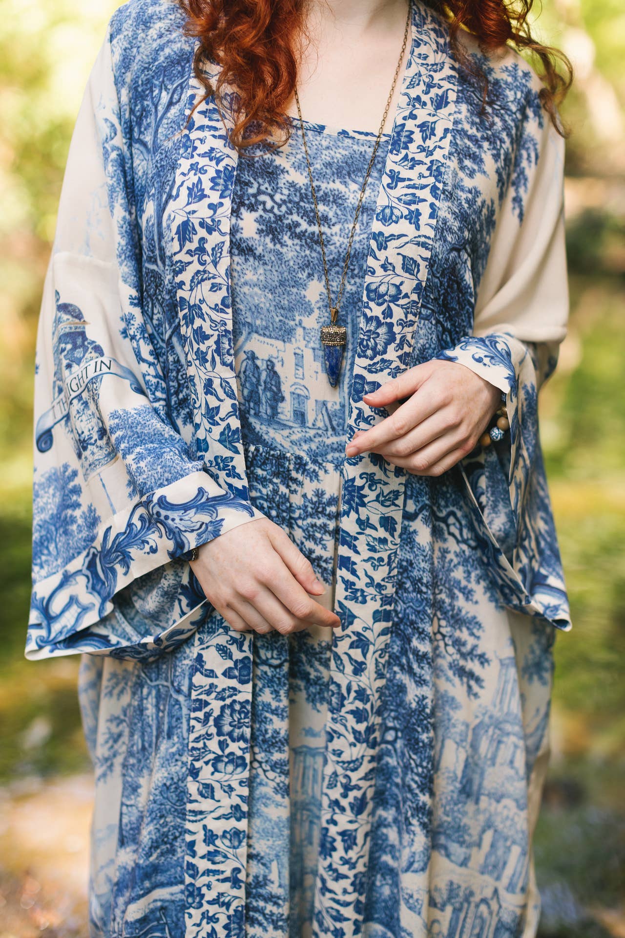 Market of Stars (USA) - Let The Light In Opera Duster Kimono Robe Blue Delft Toile 