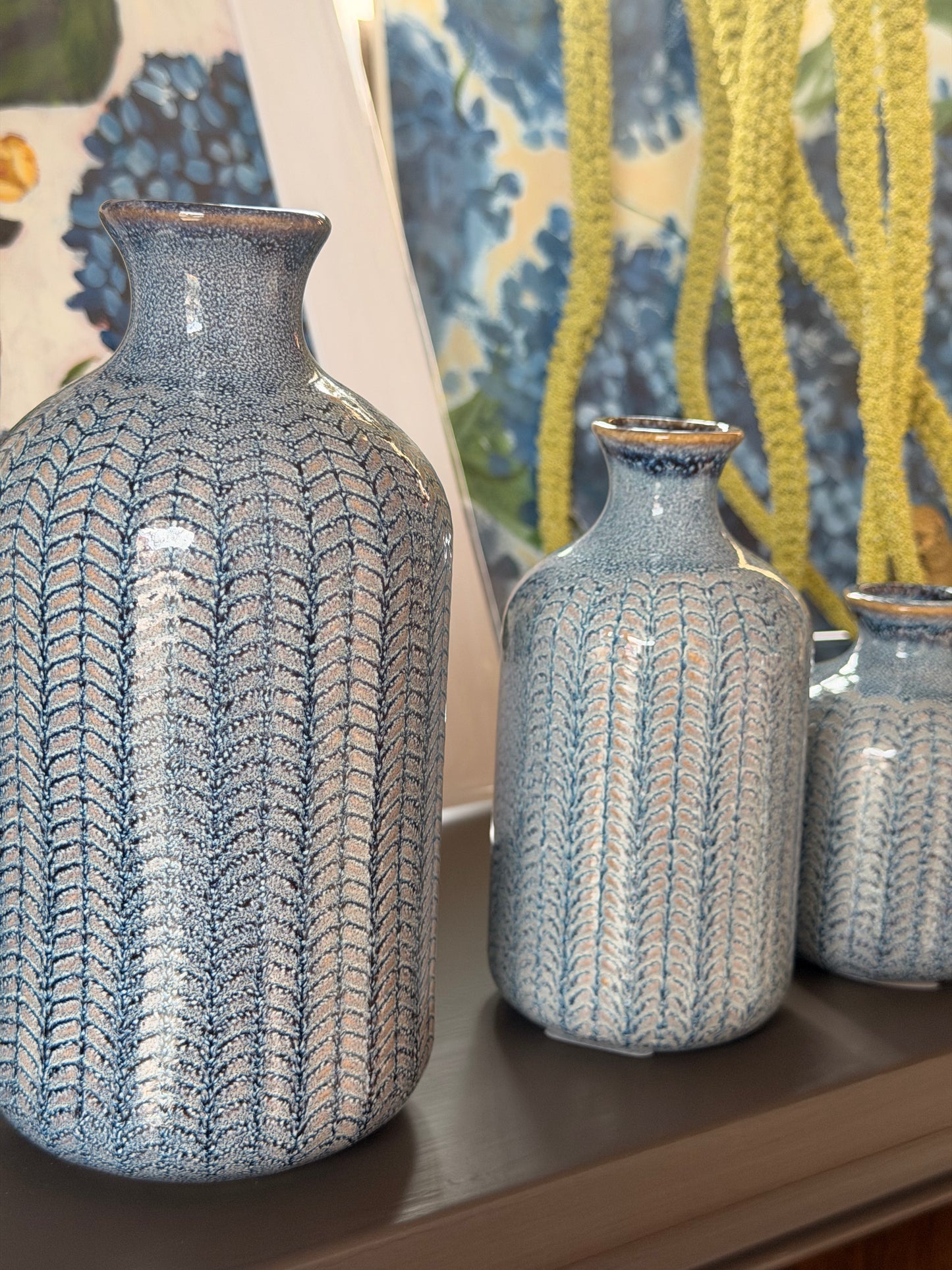 Embossed Stoneware Vases with Glaze