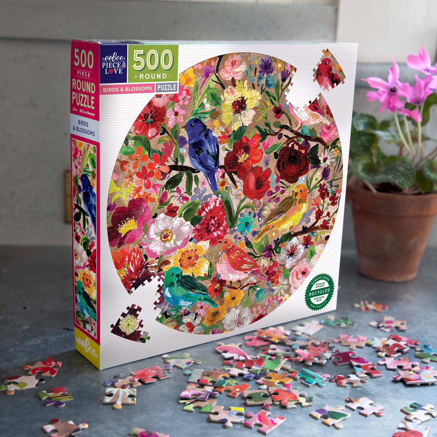 eeBoo - Birds and Blossoms 500 Piece Round Puzzle